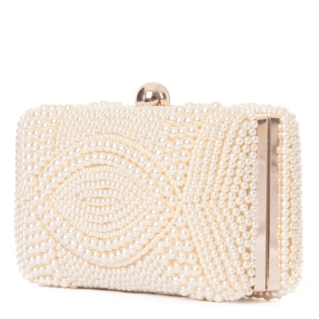 CAPITOLLIUM - CLUTCH RETANGULAR PÉROLAS FECHO BOLA LISA - OFF WHITE