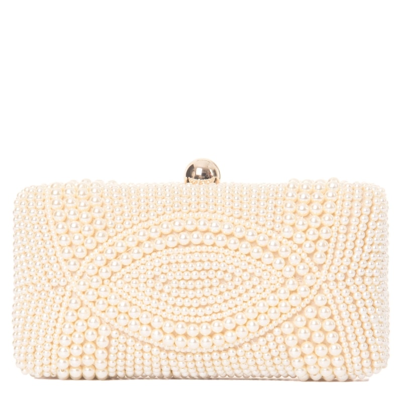 CAPITOLLIUM - CLUTCH RETANGULAR PÉROLAS FECHO BOLA LISA - OFF WHITE