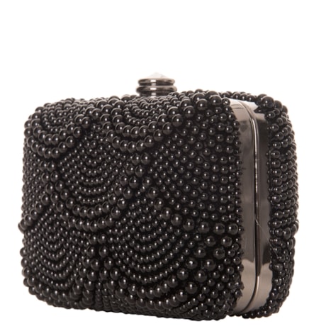 CAPITOLLIUM - CLUTCH RETANGULAR PÉROLAS FECHO CRISTAL REDONDO - PRETO