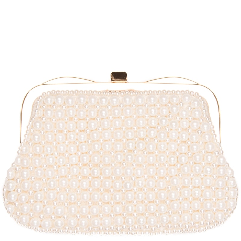 CAPITOLLIUM - CLUTCH SAQUINHO COM DIVISÓRIA EM PÉROLAS FECHO METAL - OFF WHITE
