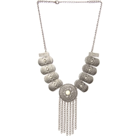 CAPITOLLIUM - COLAR 8/PLACAS C/STRASS MEDALHÃO C/FRANJA - BRANCO