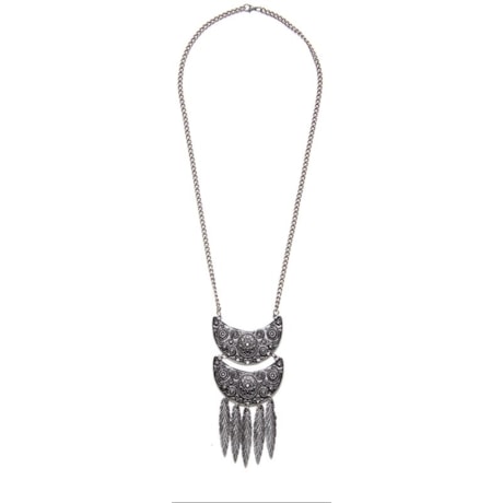 CAPITOLLIUM - COLAR ETNICO METAL PENAS - PRATA VELHA