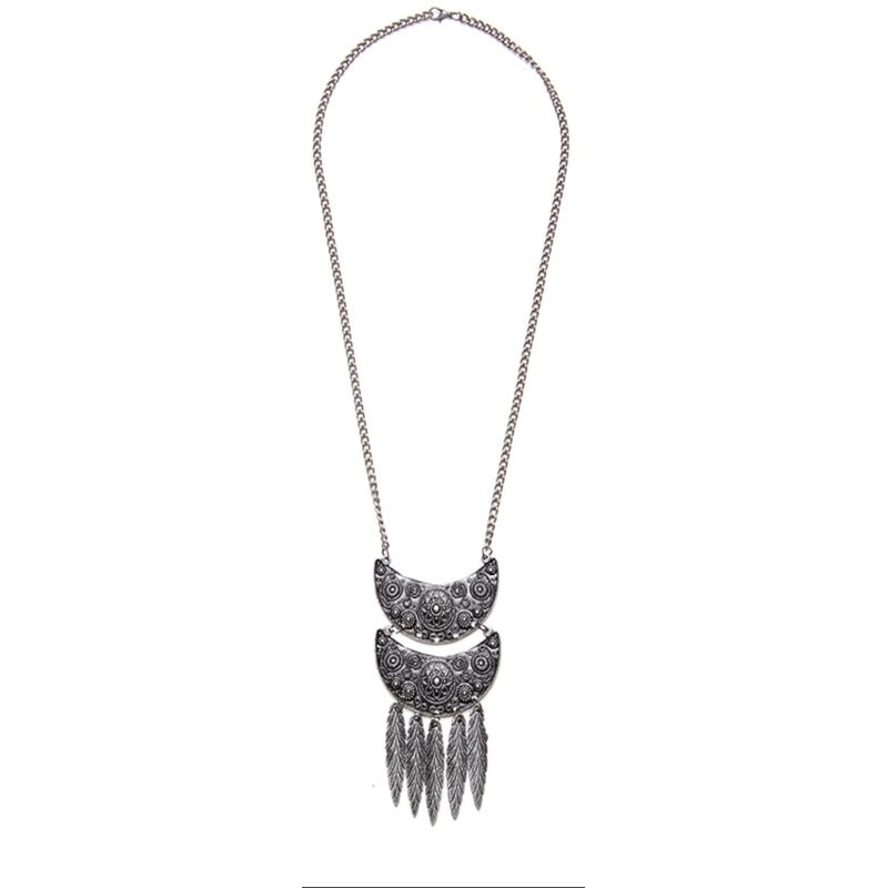 CAPITOLLIUM - COLAR ETNICO METAL PENAS - PRATA VELHA