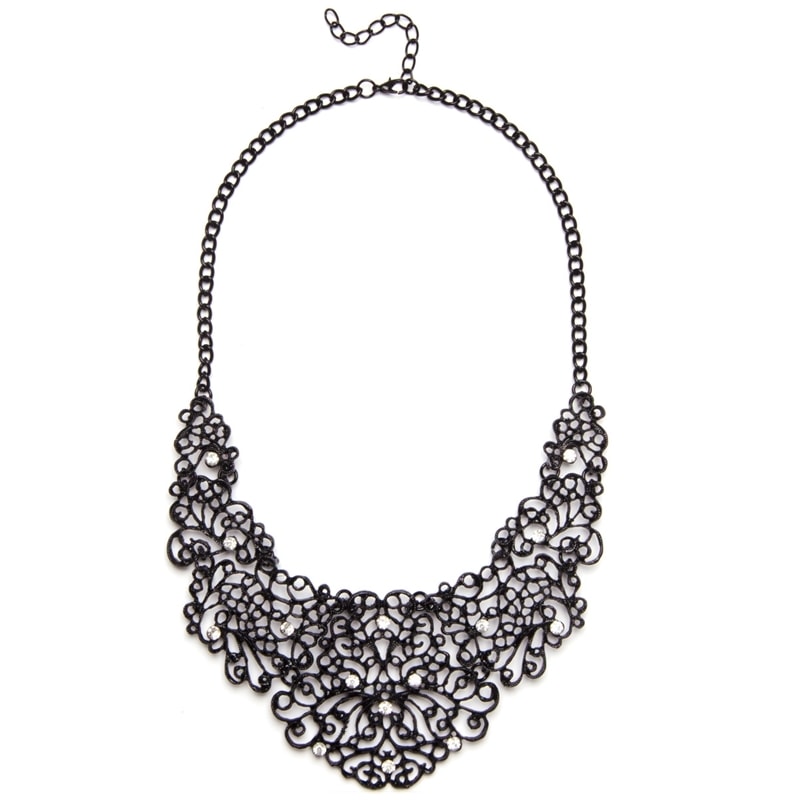 CAPITOLLIUM - COLAR METAL COLOR RENDA C/STRASS - PRETO