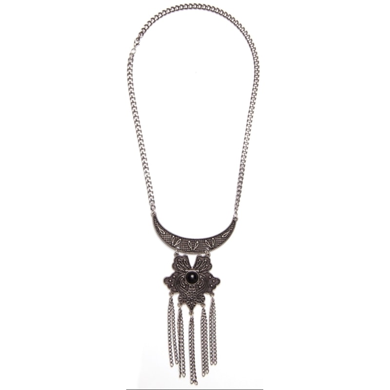 CAPITOLLIUM - COLAR METAL FLOR COM CORRENTE - PRATA VELHA