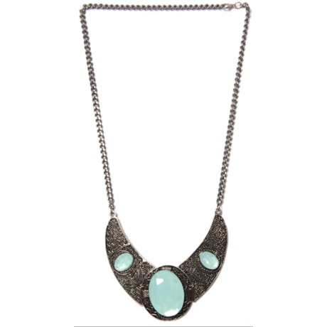 CAPITOLLIUM - COLAR PRATA VELHA 3/PLACAS C/PEDRA FACETADA - AZUL CLARO