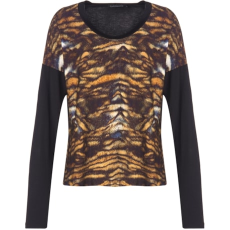 CAPITOLLIUM EXCLUSIVE - BLUSA ANIMAL PRINT MANGA LONGA - PRETO