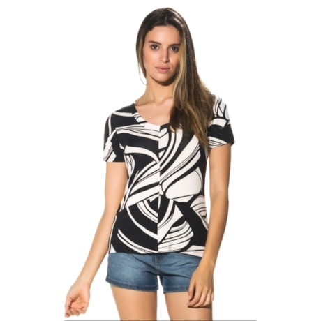 CAPITOLLIUM EXCLUSIVE - BLUSA MALHA RECORTES ESTAMPA GEOMÉTRICO - PRETO