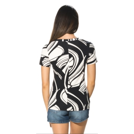 CAPITOLLIUM EXCLUSIVE - BLUSA MALHA RECORTES ESTAMPA GEOMÉTRICO - PRETO