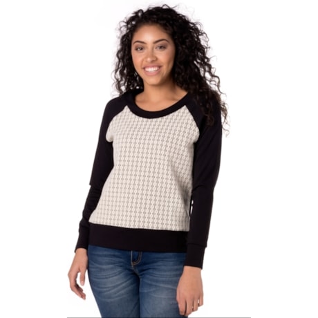 CAPITOLLIUM EXCLUSIVE - BLUSA MANGA LONGA FRENTE JACQUARD - PRETO