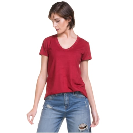 CAPITOLLIUM EXCLUSIVE - BLUSA SUEDE DECOTE V DETALHE ILHÓS - CARAMELO