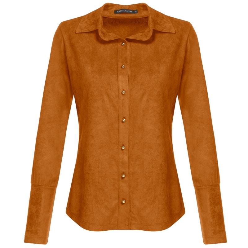 CAPITOLLIUM EXCLUSIVE - CAMISA SUEDE RECORTE COSTAS BOTÕES METAL - CARAMELO