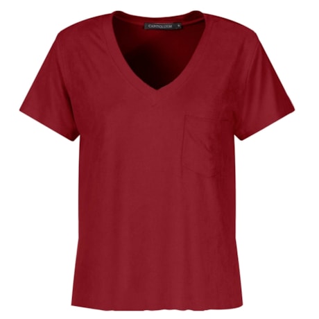 CAPITOLLIUM EXCLUSIVE - T-SHIRT SUEDE DECOTE V COM BOLSO - BORDÔ CAPITOLLIUM EXCLUSIVE - T-SHIRT SUEDE DECOTE V COM BOLSO - BORDÔ