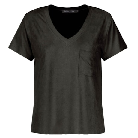 CAPITOLLIUM EXCLUSIVE - T-SHIRT SUEDE DECOTE V COM BOLSO - MILITAR