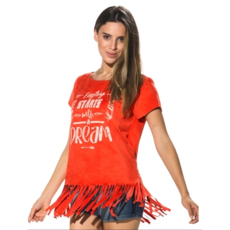 CAPITOLLIUM EXCLUSIVE - T-SHIRT SUEDE FRANJAS ESTAMPA EVERYTHING - PRETO