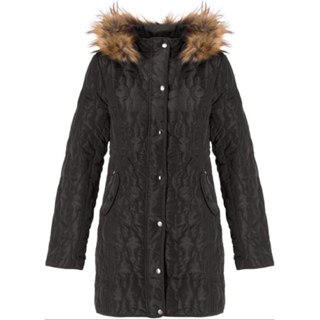 CAPITOLLIUM - JAQUETA DE NYLON 7/8 GOLA PELE - PRETO