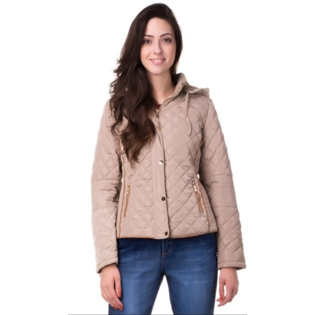CAPITOLLIUM - JAQUETA MATELASSE NYLON CAPUZ COM PELE - BEGE