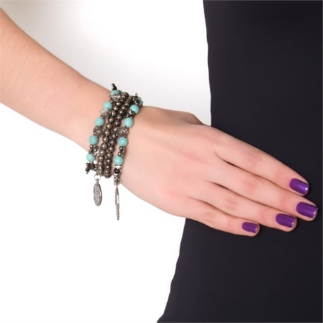 CAPITOLLIUM - JOGO 4/PULSEIRAS METAL/CONTAS BERLOQUES - PRATA VELHA
