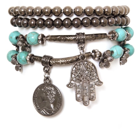 CAPITOLLIUM - JOGO 4/PULSEIRAS METAL/CONTAS BERLOQUES - PRATA VELHA