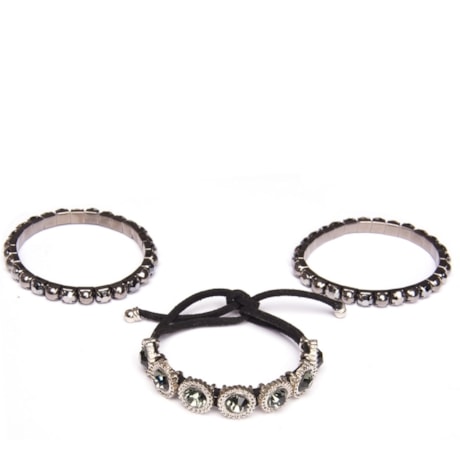 CAPITOLLIUM - KIT 3/PULSEIRA STRASS E PEDRAS COM CORDÃO - GRAFITE