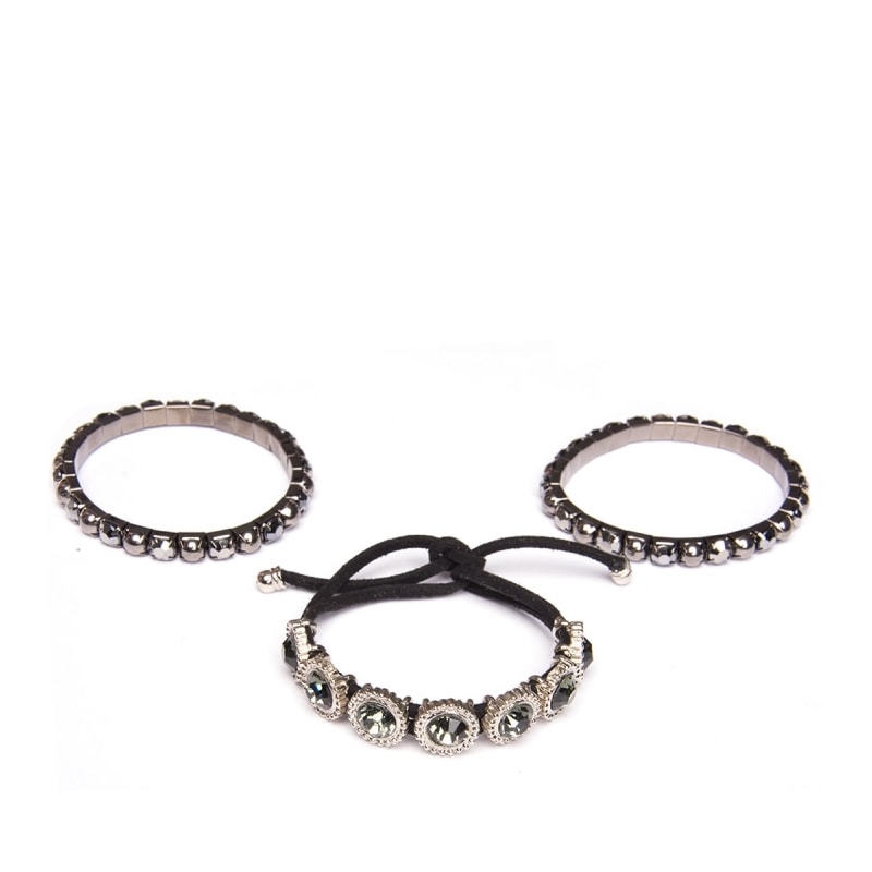 CAPITOLLIUM - KIT 3/PULSEIRA STRASS E PEDRAS COM CORDÃO - GRAFITE