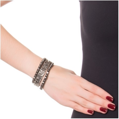 CAPITOLLIUM- KIT 3/PULSEIRAS 6/PLACAS METAL COM PEDRAS - PRATA VELHA