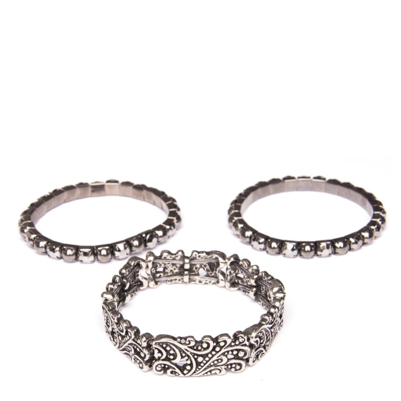 CAPITOLLIUM- KIT 3/PULSEIRAS 6/PLACAS METAL COM PEDRAS - PRATA VELHA