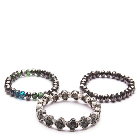 CAPITOLLIUM - KIT 3/PULSEIRAS PEDRAS FACETADAS E PLACAS - PRATA VELHA