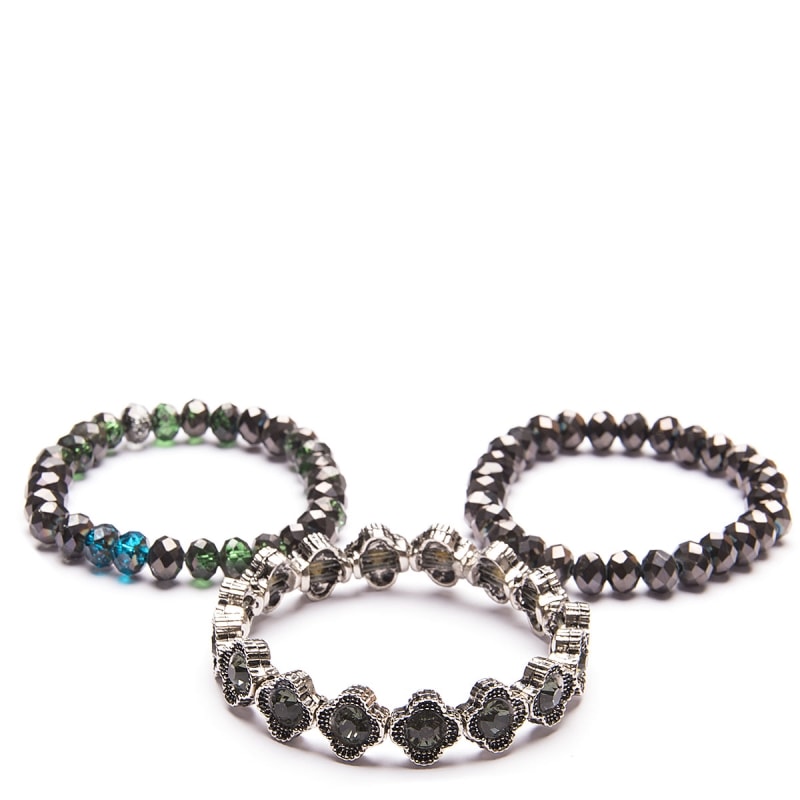 CAPITOLLIUM - KIT 3/PULSEIRAS PEDRAS FACETADAS E PLACAS - PRATA VELHA
