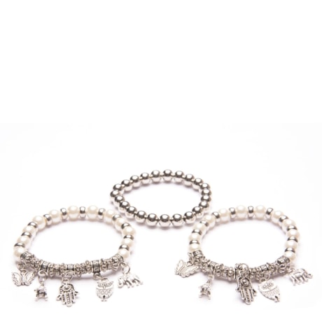 CAPITOLLIUM - KIT 3/PULSEIRAS PÉROLAS E 5/PINGENTES BICHOS - PRATA