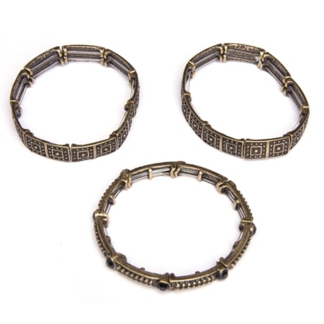 CAPITOLLIUM - KIT 3/PULSEIRAS PLACAS TRABALHADA EM QUADRADOS - OURO VELHO