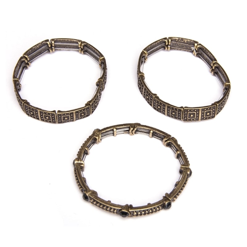 CAPITOLLIUM - KIT 3/PULSEIRAS PLACAS TRABALHADA EM QUADRADOS - OURO VELHO