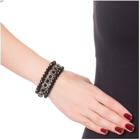 CAPITOLLIUM- KIT 3/PULSEIRAS STRASS E PEDRAS FACETADAS - PRETO