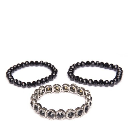 CAPITOLLIUM- KIT 3/PULSEIRAS STRASS E PEDRAS FACETADAS - PRETO