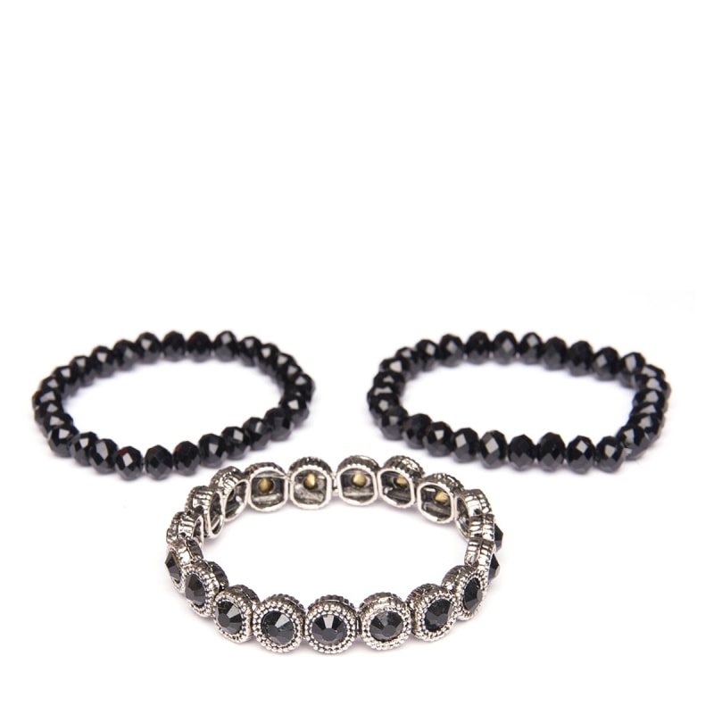 CAPITOLLIUM- KIT 3/PULSEIRAS STRASS E PEDRAS FACETADAS - PRETO