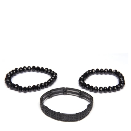 CAPITOLLIUM- KIT 3/PULSEIRAS TEXTURA E PEDRA FACETADA - PRETO