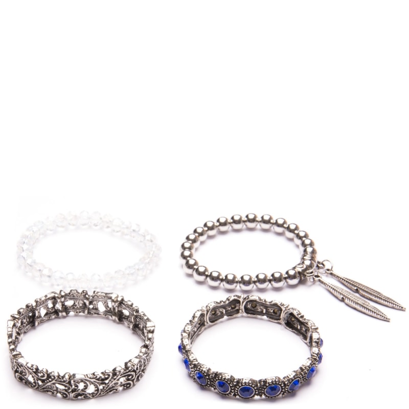CAPITOLLIUM - KIT 4/PULSEIRAS PEDRA AZUL PINGETE 2 FOLHAS - PRATA VELHA