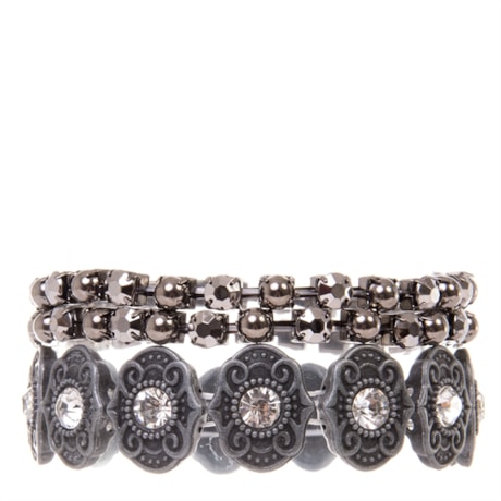 CAPITOLLIUM - KIT TRÊS PULSEIRAS PRATA VELHO STRASS - PRATA VELHA