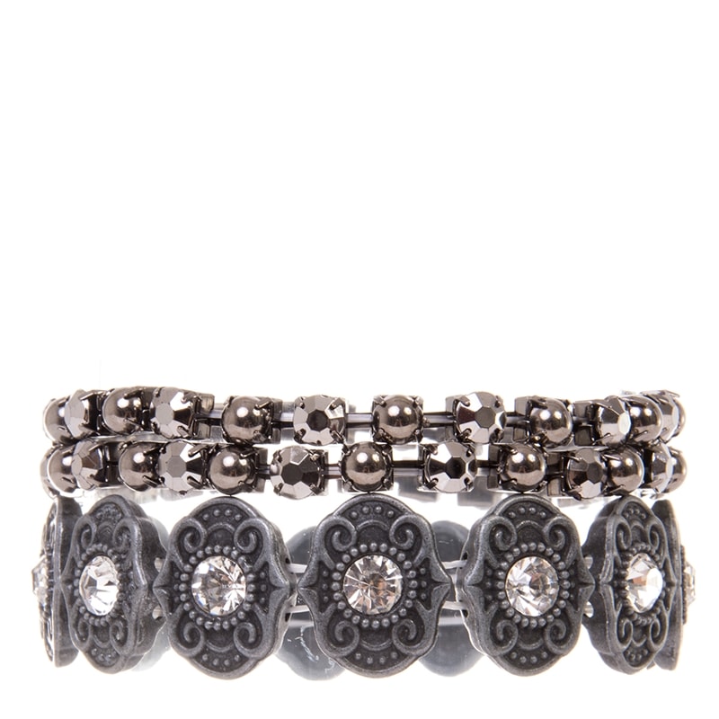 CAPITOLLIUM - KIT TRÊS PULSEIRAS PRATA VELHO STRASS - PRATA VELHA