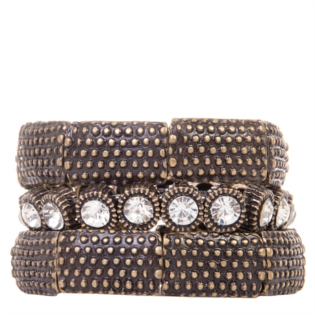 CAPITOLLIUM - KIT TRÊS PULSEIRAS STRASS E TEXTURA - OURO VELHO