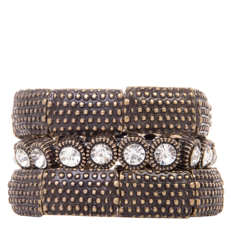 CAPITOLLIUM - KIT TRÊS PULSEIRAS STRASS E TEXTURA - OURO VELHO