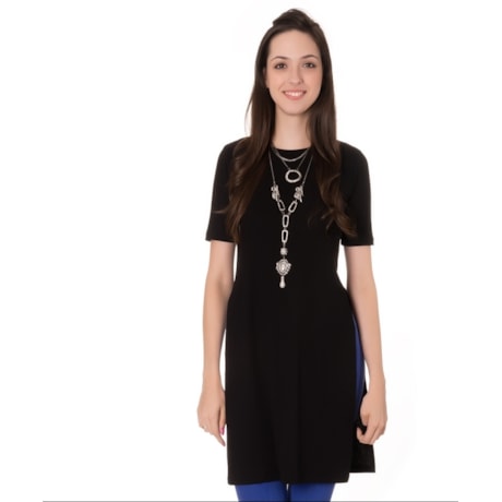CAPITOLLIUM - MAXI T-SHIRT CANELADA ABERTURA LATERAL - PRETO