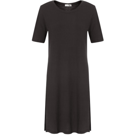 CAPITOLLIUM - MAXI T-SHIRT CANELADA ABERTURA LATERAL - PRETO