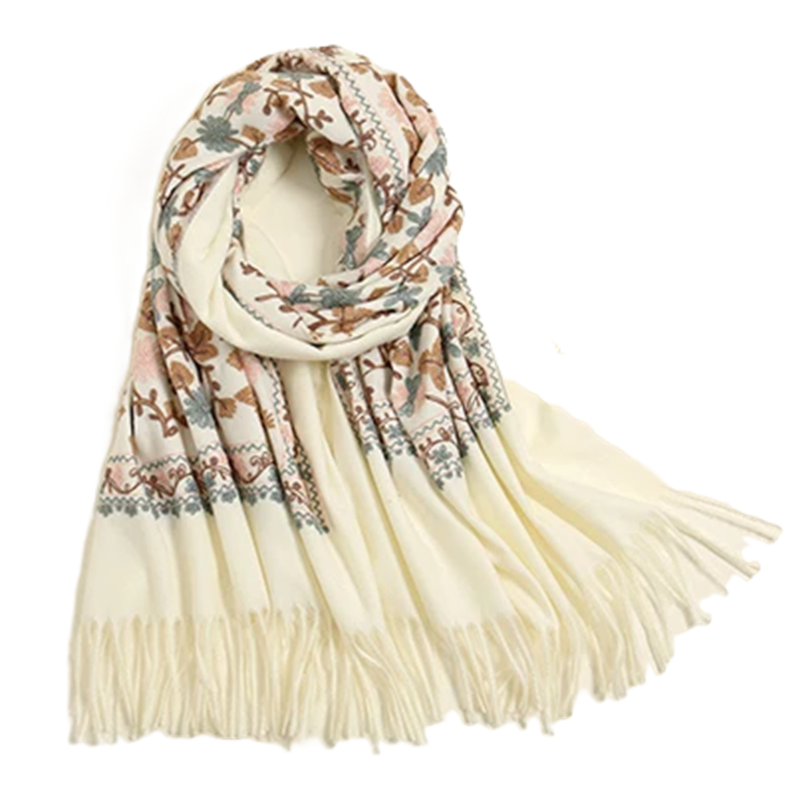 CAPITOLLIUM - PASHMINA DE INVERNO BORDADA OFF WHITE