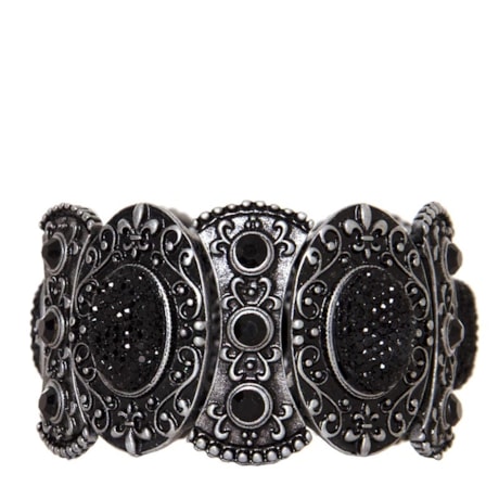 CAPITOLLIUM - PULSEIRA BARROCO PLACAS METAL C/ CRISTAIS - PRATA VELHA
