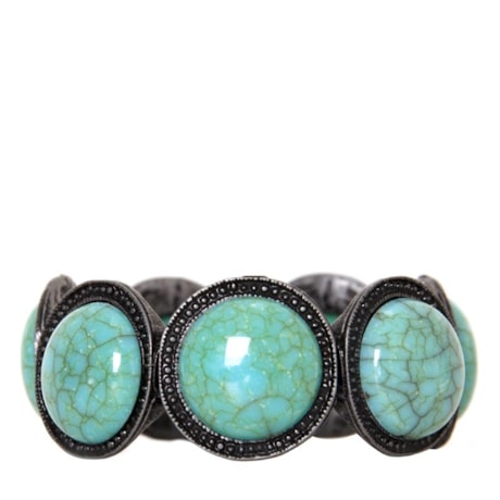CAPITOLLIUM - PULSEIRA ETNICO METAL REDONDO RESINA TURQUESA - PRATA