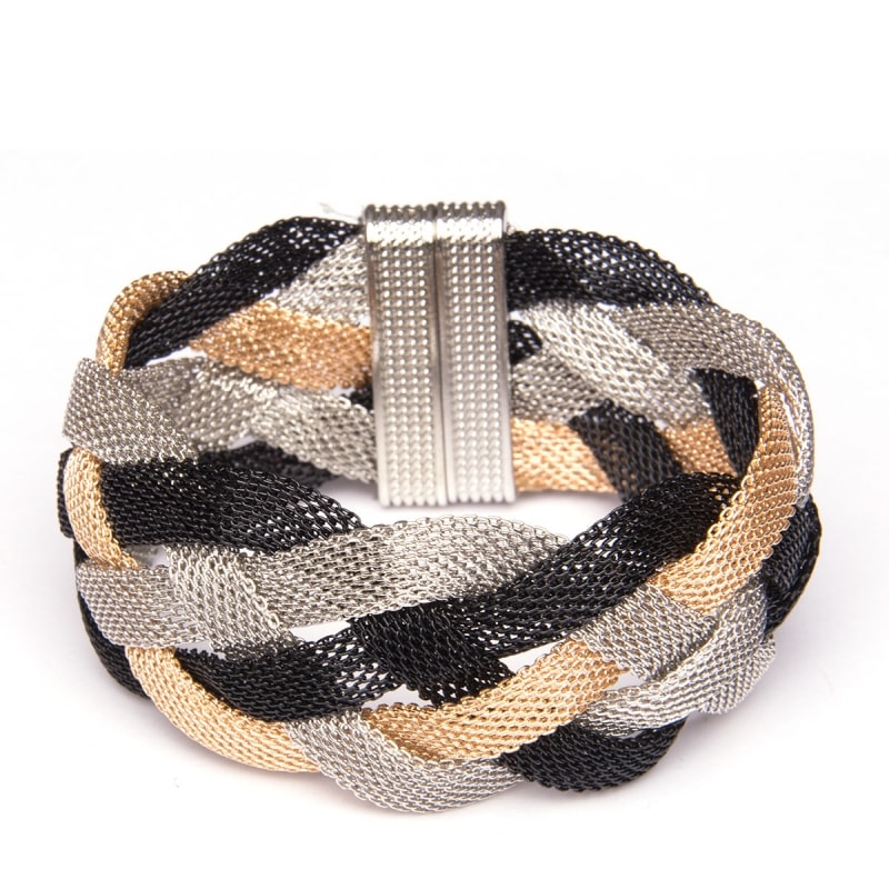 CAPITOLLIUM - PULSEIRA LARGA TELA METAL TRANÇADO - DOURADO