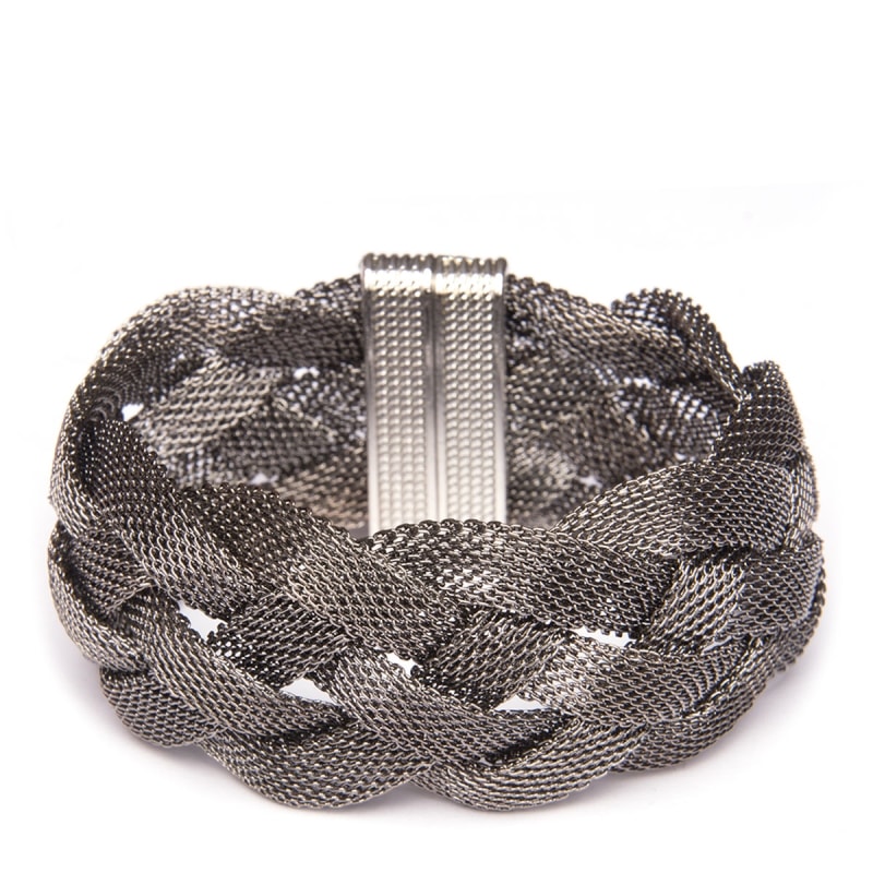 CAPITOLLIUM - PULSEIRA LARGA TELA METAL TRANÇADO - PRATA VELHA