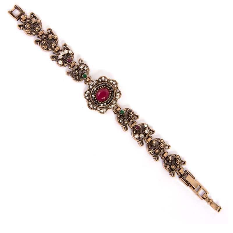CAPITOLLIUM - PULSEIRA OURO VELHO BIZANTINO OVAL - VERMELHO