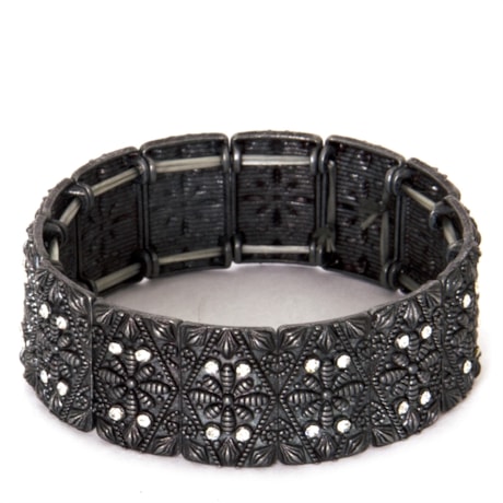 CAPITOLLIUM - PULSEIRA PLACAS METAL FLOR C/STRASS - PRATA VELHA